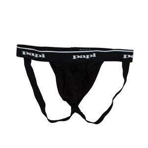 Papi Mens Black Cotton Jockstrap Athletic Supporter Underwear Small Logo Band
